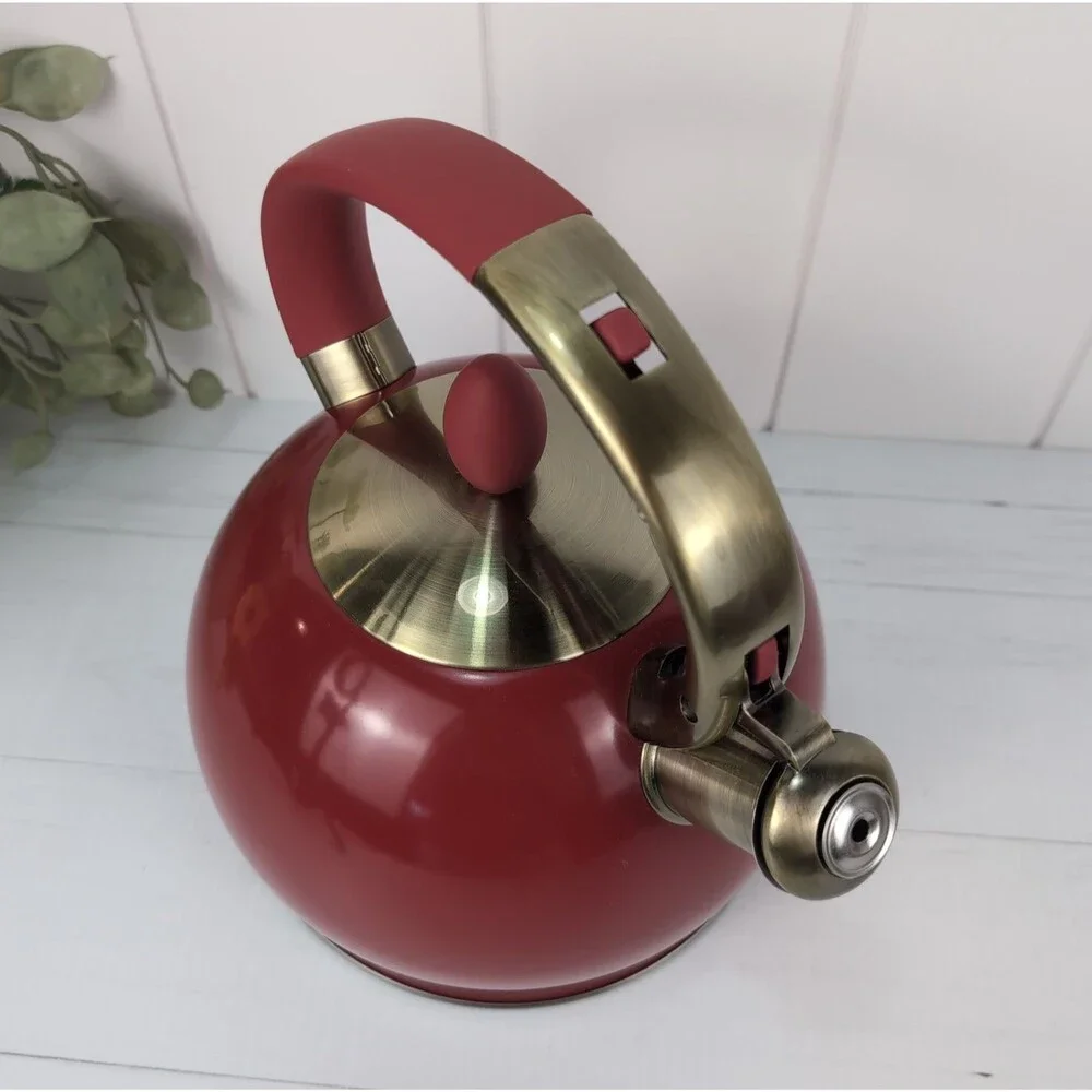 Whistling Tea Kettle Red Susteas Stovetop Teapot 3 Qt Stainless Steel